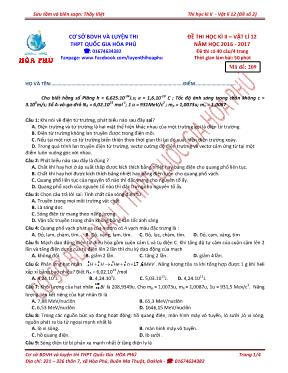 Đề thi học kỳ II môn Vật lý Lớp 12 - Mã đề 209 - Năm học 2016-2017